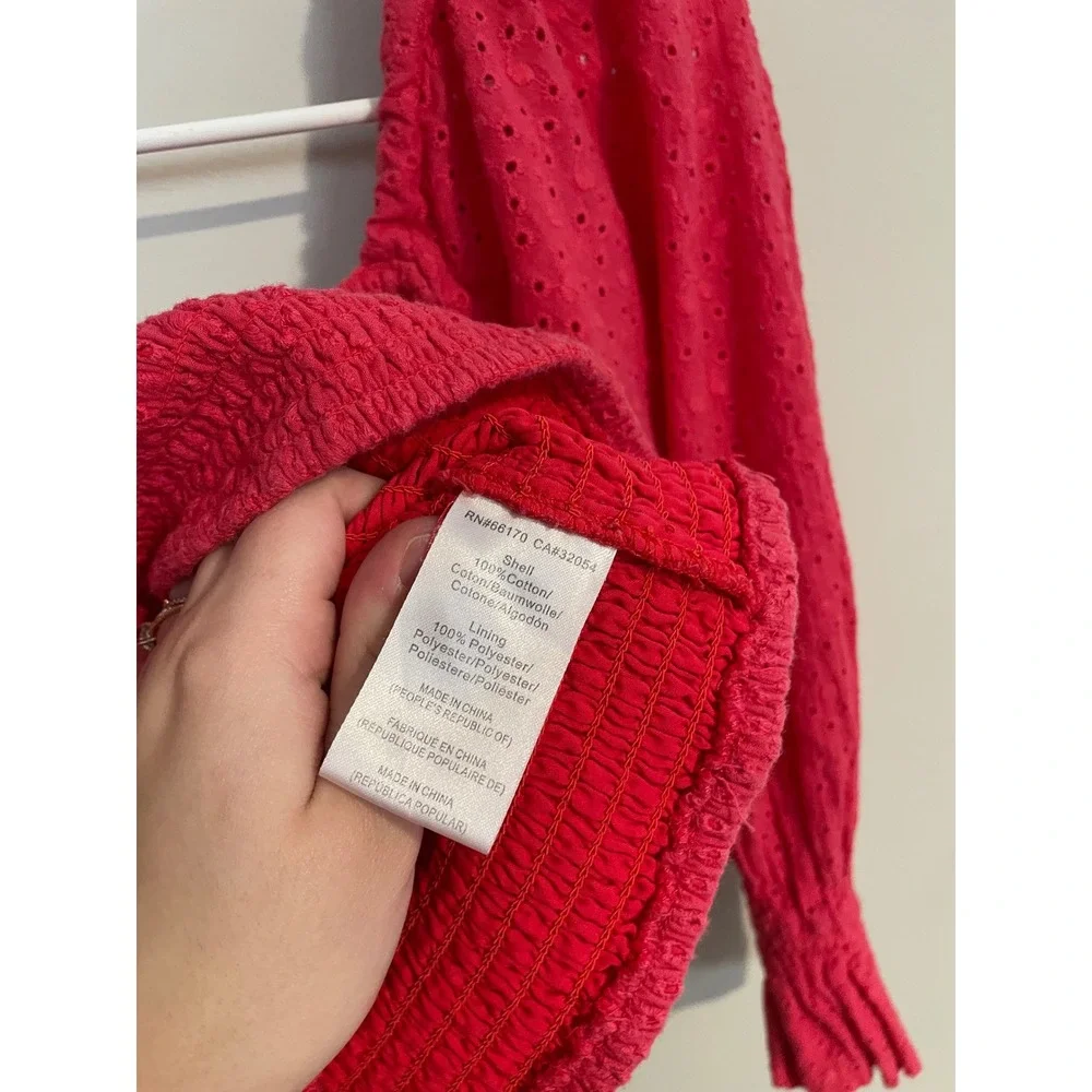 Anthropologie Hutch Smocked Eyelet Top in Red Size XS Feminine‎ Dainty Boho